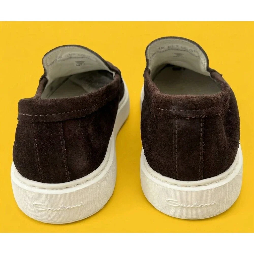 Santoni Suede Loafers Mens 8.5 UK 9.5 US Brown Tassel Slip On Driving Shoes